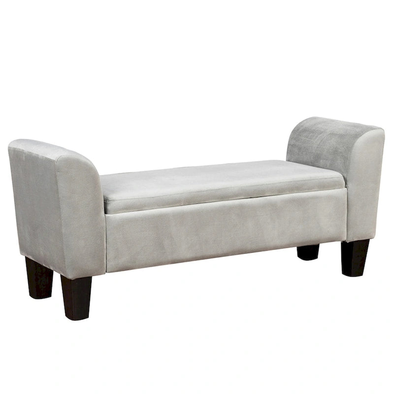 Banc ottoman en velours avec rangement et accoudoirs incurvés