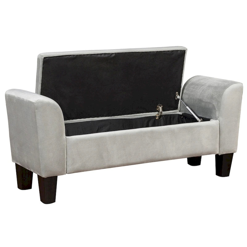 Banc ottoman en velours avec rangement et accoudoirs incurvés
