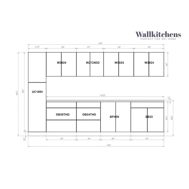 Collection Cuisine Élégante, Base Noire, Largeur 11 pi - 135 x 24