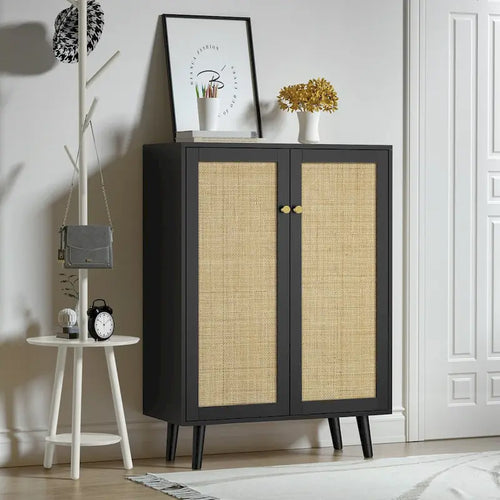 Anmytek Modern 2-Door Black Buffet Sideboard Storage Cabinet Accent Cabinet with Adjustable Shelves - 31.5W x 13.4D x 44H
