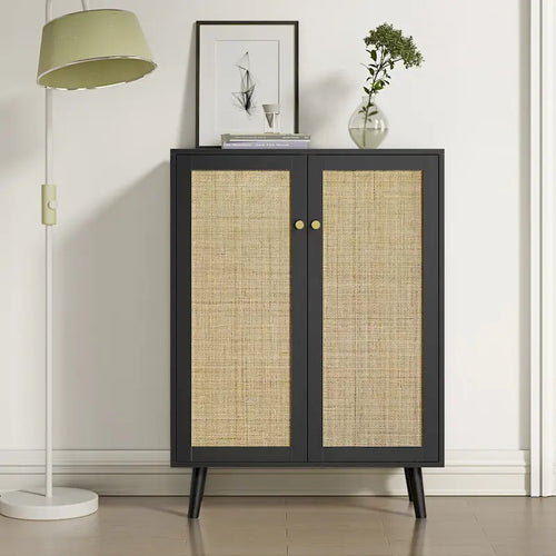 Buffet/meuble de rangement moderne Anmytek à 2 portes, noir, avec étagères réglables - 80 cm (L) x 34 cm (P) x 112 cm (H)