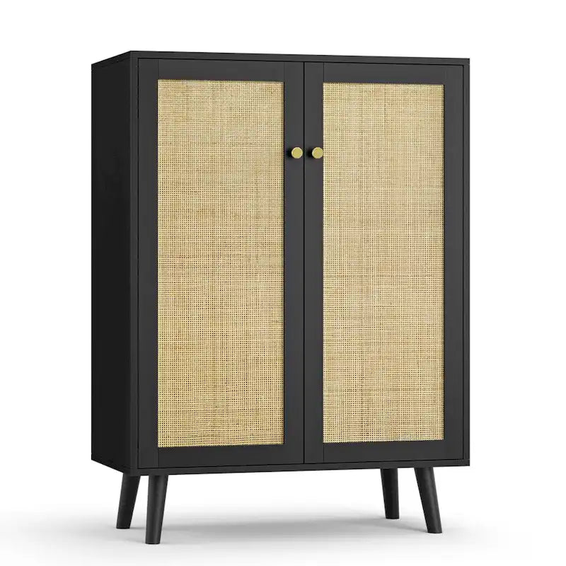 Buffet/meuble de rangement moderne Anmytek à 2 portes, noir, avec étagères réglables - 80 cm (L) x 34 cm (P) x 112 cm (H)