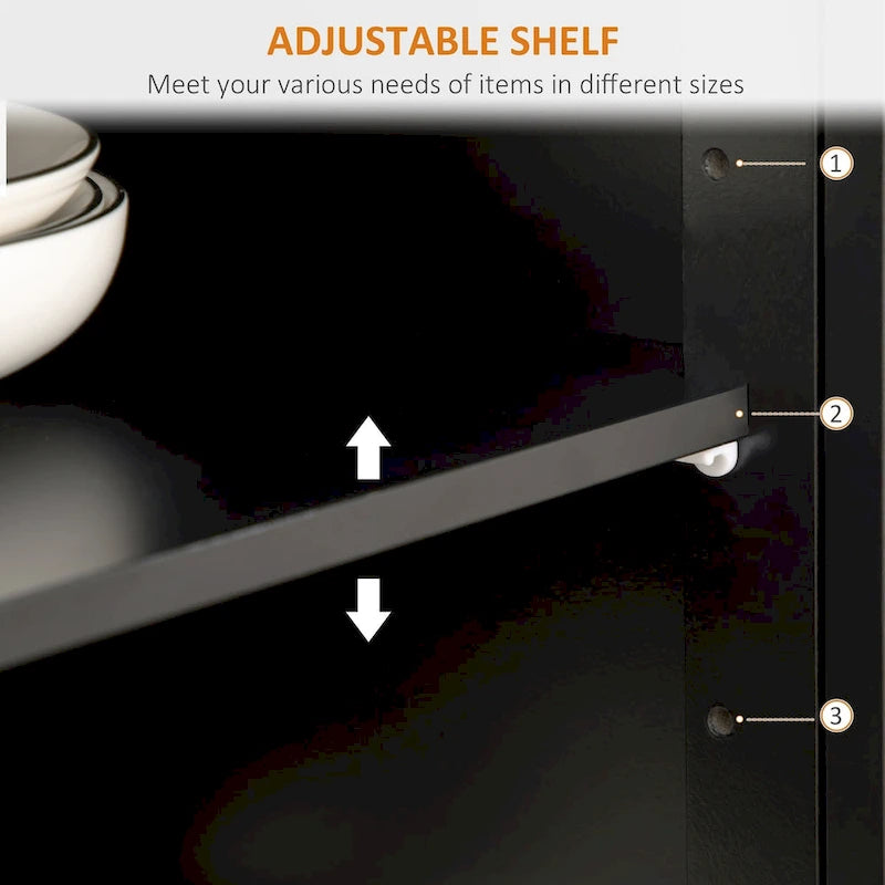 Buffet avec tiroirs de rangement, plateau en bois d'hévéa et étagères réglables, meuble de cuisine/bar à café, noir