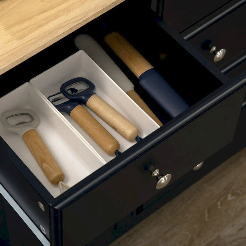 Buffet avec tiroirs de rangement, plateau en bois d'hévéa et étagères réglables, meuble de cuisine/bar à café, noir