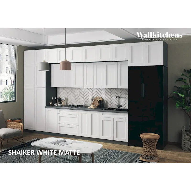 Collection Kitchen Serene, base blanche mate, largeur 15 pi (180 x 107 po)