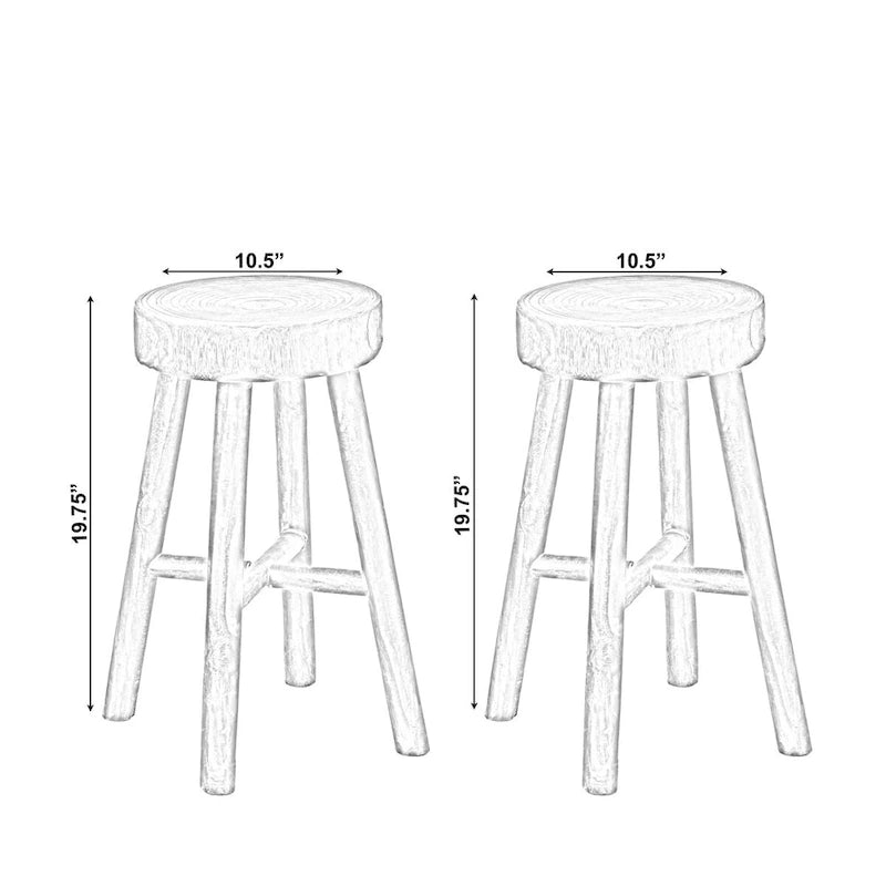 Ensemble de 2 tabourets ronds antiques en bois, style cabane en rondins