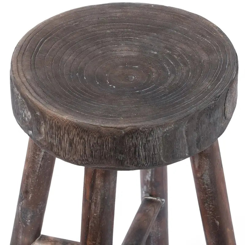 Ensemble de 2 tabourets ronds antiques en bois, style cabane en rondins