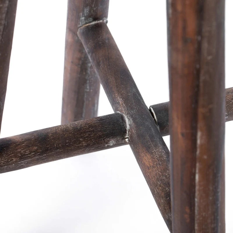 Ensemble de 2 tabourets ronds antiques en bois, style cabane en rondins