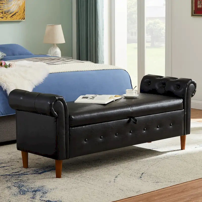 Banc ottoman avec accoudoirs, banc en cuir PU capitonné, tabouret de canapé avec repose-pieds pour entrée, salon et fenêtre