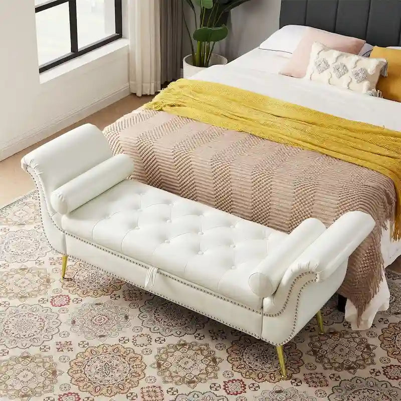 Banc ottoman avec accoudoirs, banc en cuir PU capitonné, tabouret de canapé avec repose-pieds pour entrée, salon et fenêtre