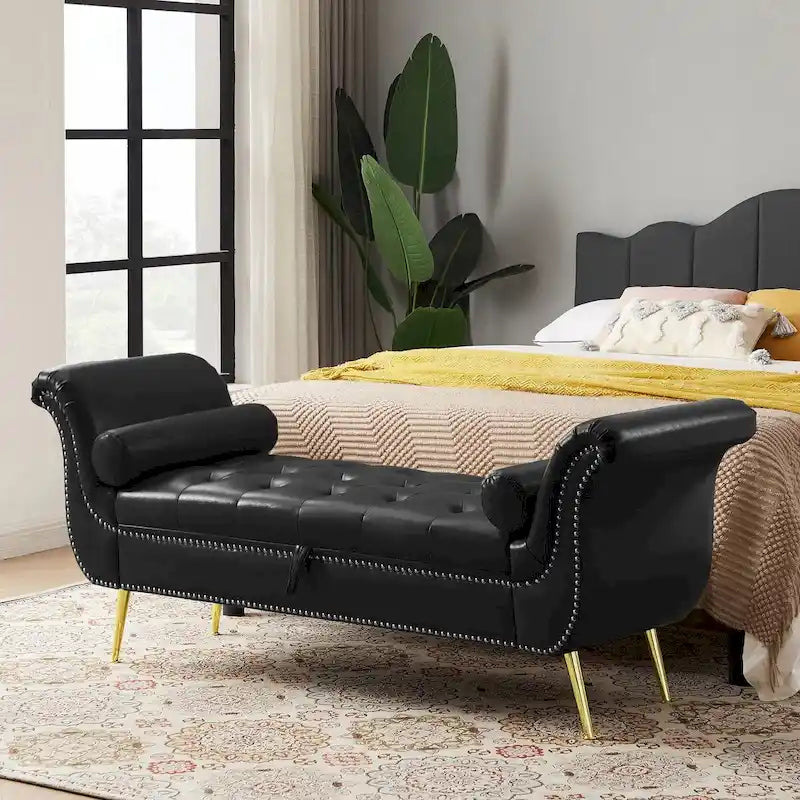 Banc ottoman avec accoudoirs, banc en cuir PU capitonné, tabouret de canapé avec repose-pieds pour entrée, salon et fenêtre