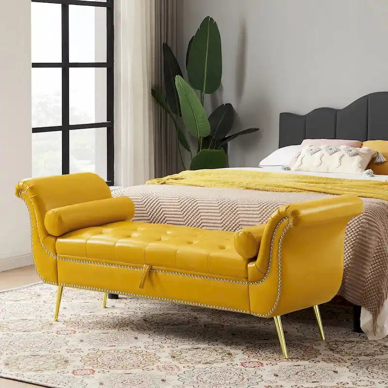 Banc ottoman avec accoudoirs, banc en cuir PU capitonné, tabouret de canapé avec repose-pieds pour entrée, salon et fenêtre