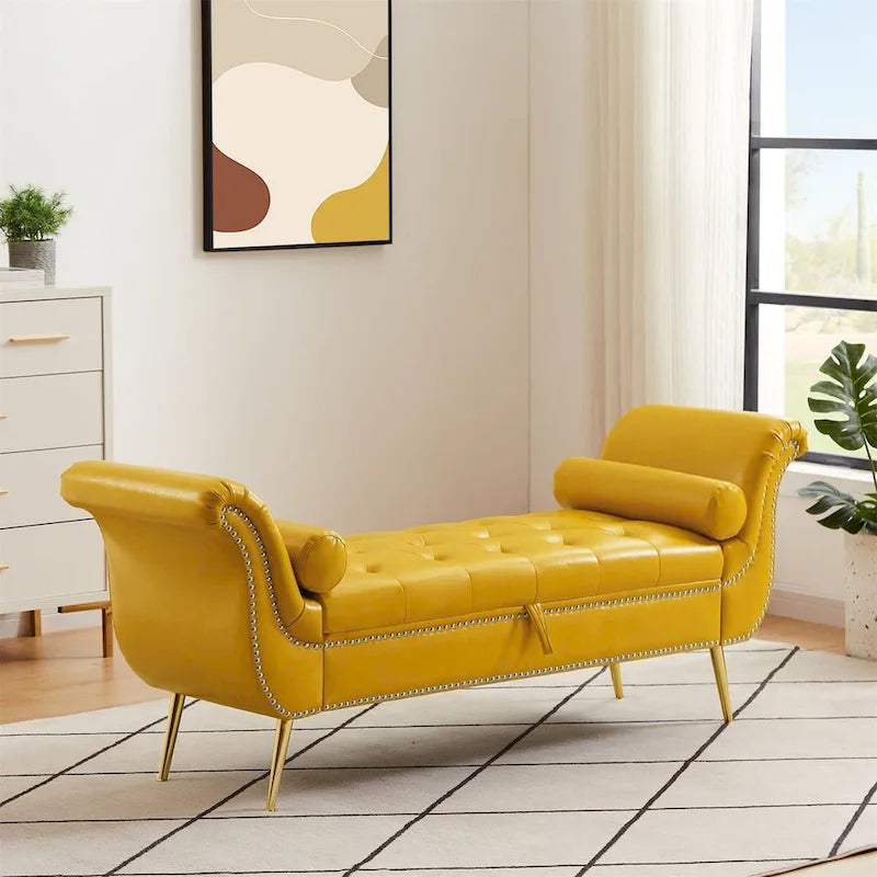 Banc ottoman avec accoudoirs, banc en cuir PU capitonné, tabouret de canapé avec repose-pieds pour entrée, salon et fenêtre