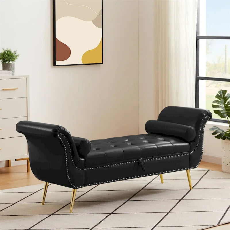 Banc ottoman avec accoudoirs, banc en cuir PU capitonné, tabouret de canapé avec repose-pieds pour entrée, salon et fenêtre