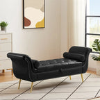 Banc ottoman avec accoudoirs, banc en cuir PU capitonné, tabouret de canapé avec repose-pieds pour entrée, salon et fenêtre