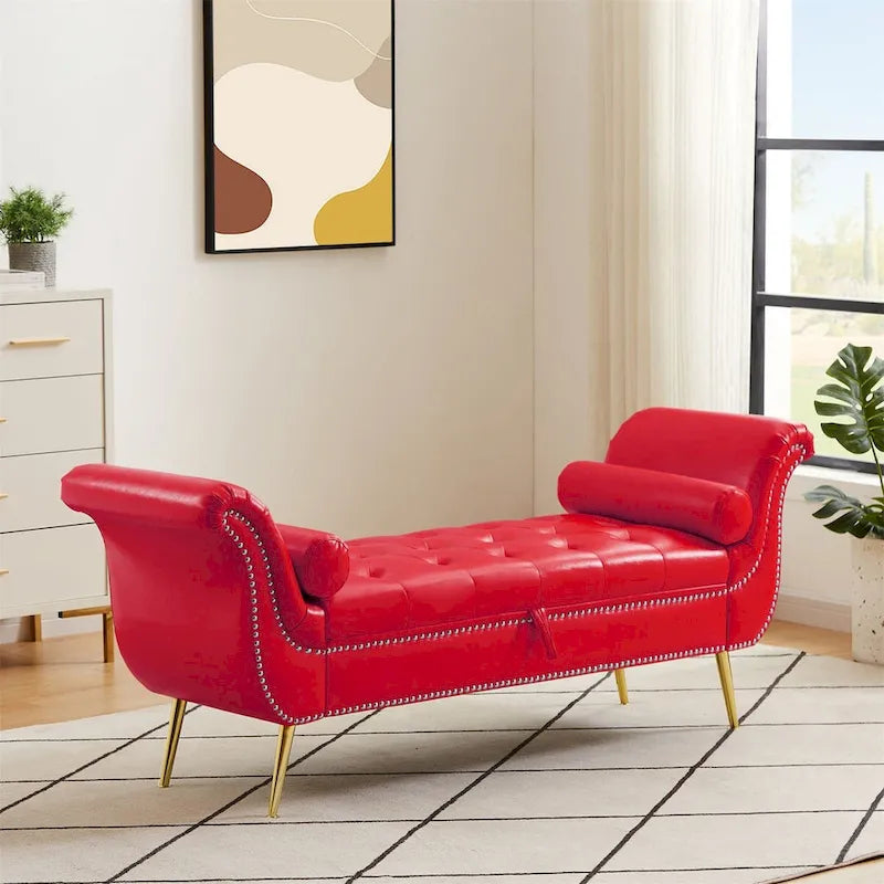 Banc ottoman avec accoudoirs, banc en cuir PU capitonné, tabouret de canapé avec repose-pieds pour entrée, salon et fenêtre