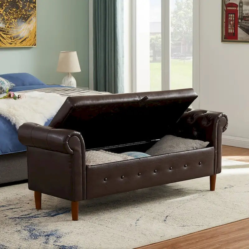 Banc ottoman avec accoudoirs, banc en cuir PU capitonné, tabouret de canapé avec repose-pieds pour entrée, salon et fenêtre