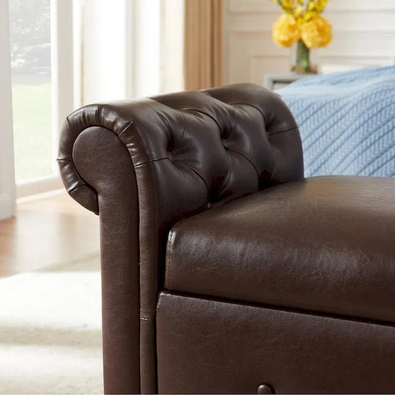 Banc ottoman avec accoudoirs, banc en cuir PU capitonné, tabouret de canapé avec repose-pieds pour entrée, salon et fenêtre