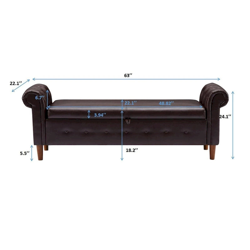 Banc ottoman avec accoudoirs, banc en cuir PU capitonné, tabouret de canapé avec repose-pieds pour entrée, salon et fenêtre