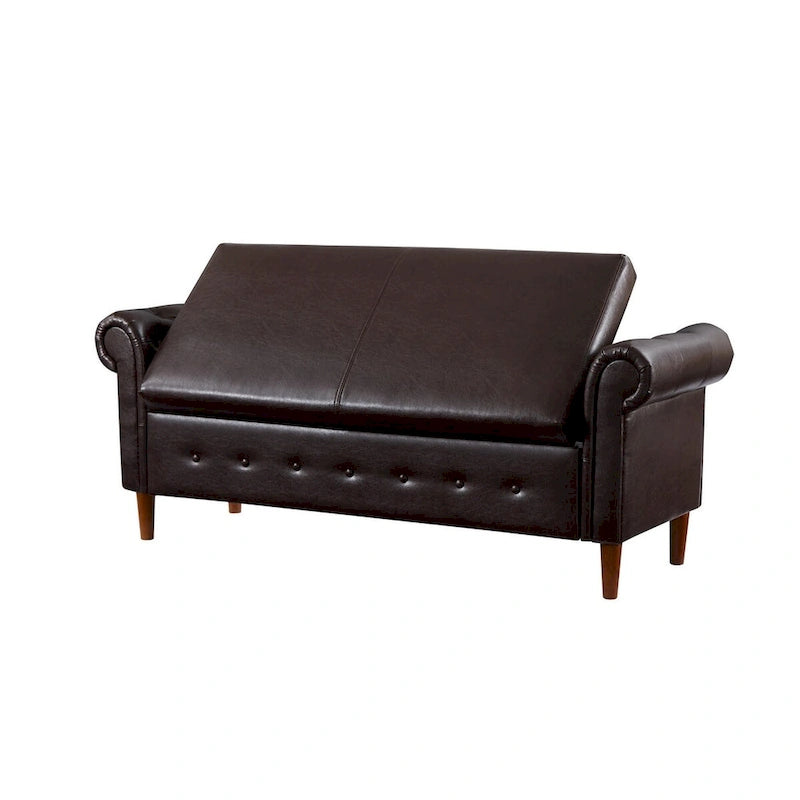 Banc ottoman avec accoudoirs, banc en cuir PU capitonné, tabouret de canapé avec repose-pieds pour entrée, salon et fenêtre
