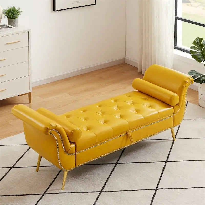 Banc ottoman avec accoudoirs, banc en cuir PU capitonné, tabouret de canapé avec repose-pieds pour entrée, salon et fenêtre
