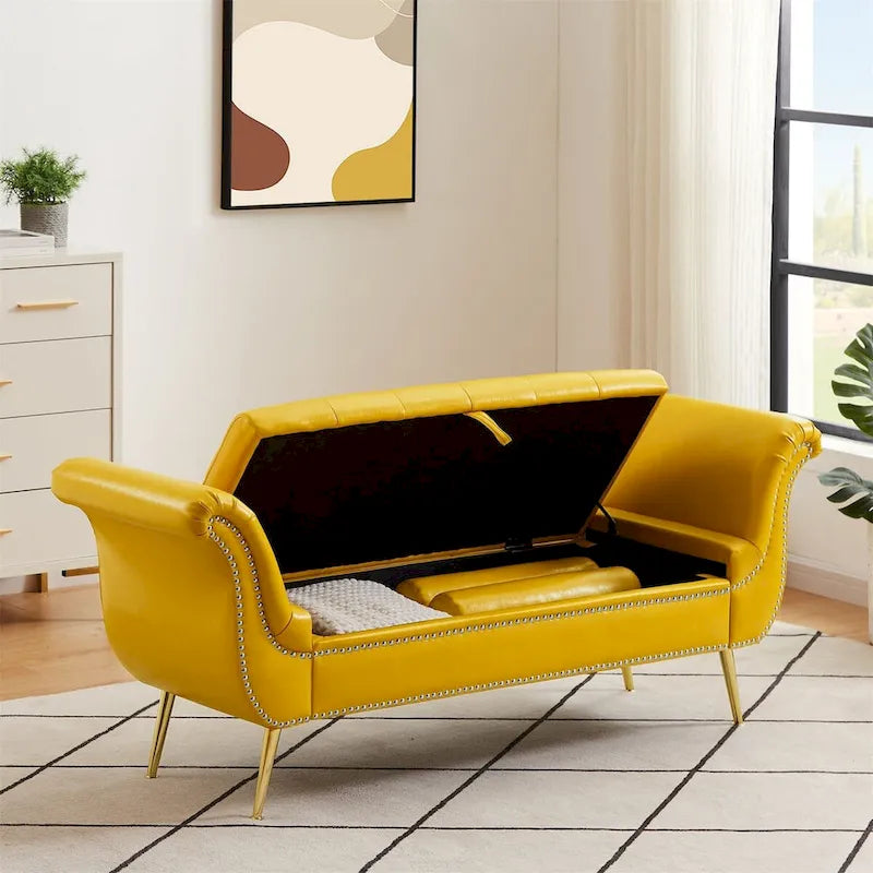 Banc ottoman avec accoudoirs, banc en cuir PU capitonné, tabouret de canapé avec repose-pieds pour entrée, salon et fenêtre