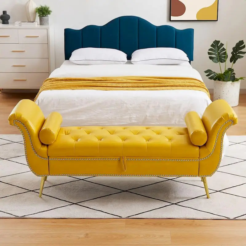 Banc ottoman avec accoudoirs, banc en cuir PU capitonné, tabouret de canapé avec repose-pieds pour entrée, salon et fenêtre