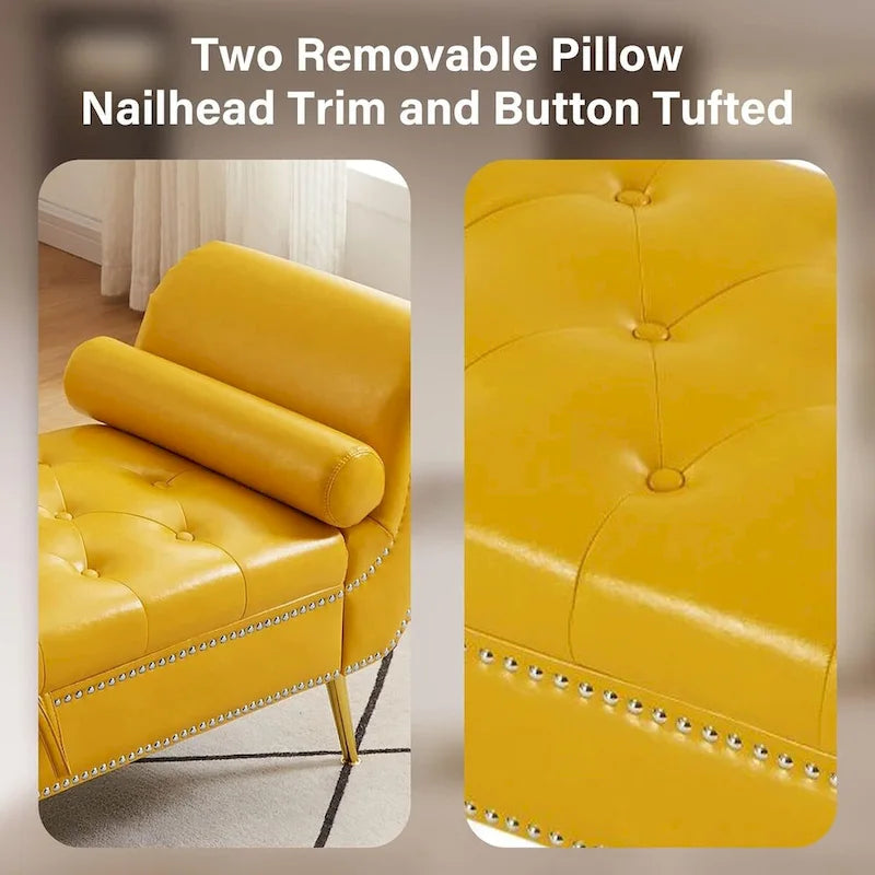 Banc ottoman avec accoudoirs, banc en cuir PU capitonné, tabouret de canapé avec repose-pieds pour entrée, salon et fenêtre