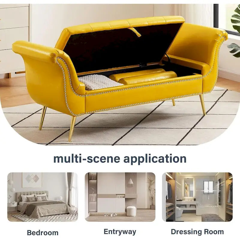 Banc ottoman avec accoudoirs, banc en cuir PU capitonné, tabouret de canapé avec repose-pieds pour entrée, salon et fenêtre