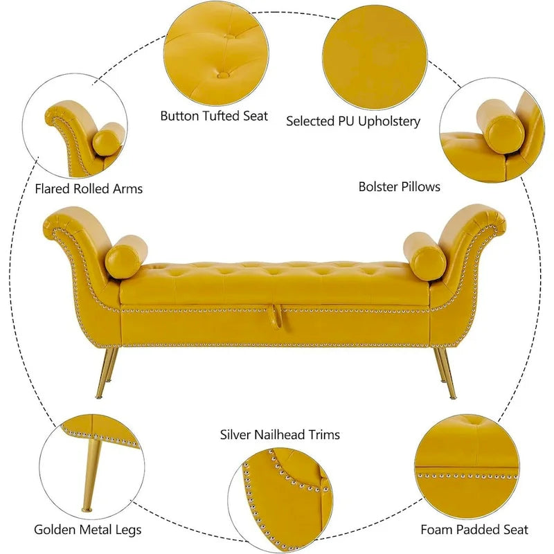 Banc ottoman avec accoudoirs, banc en cuir PU capitonné, tabouret de canapé avec repose-pieds pour entrée, salon et fenêtre