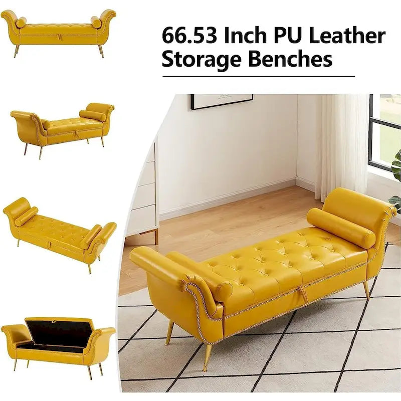 Banc ottoman avec accoudoirs, banc en cuir PU capitonné, tabouret de canapé avec repose-pieds pour entrée, salon et fenêtre