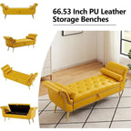 Banc ottoman avec accoudoirs, banc en cuir PU capitonné, tabouret de canapé avec repose-pieds pour entrée, salon et fenêtre