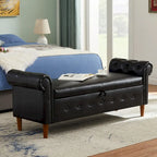 Banc ottoman avec accoudoirs, banc en cuir PU capitonné, tabouret de canapé avec repose-pieds pour entrée, salon et fenêtre