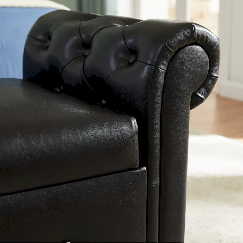 Banc ottoman avec accoudoirs, banc en cuir PU capitonné, tabouret de canapé avec repose-pieds pour entrée, salon et fenêtre
