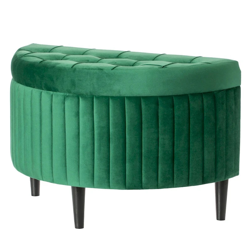 Banc ottoman de rangement demi-lune moderne en velours capitonné, vert