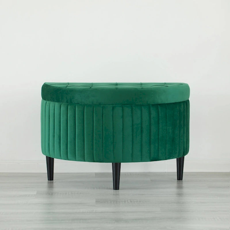 Banc ottoman de rangement demi-lune moderne en velours capitonné, vert