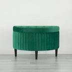 Banc ottoman de rangement demi-lune moderne en velours capitonné, vert