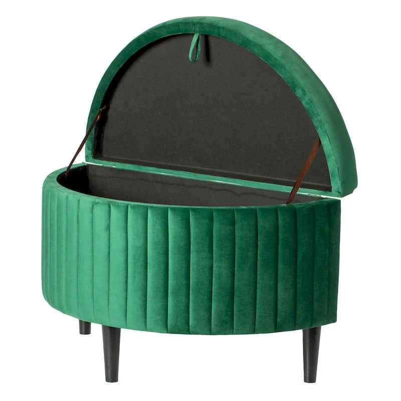 Banc ottoman de rangement demi-lune moderne en velours capitonné, vert