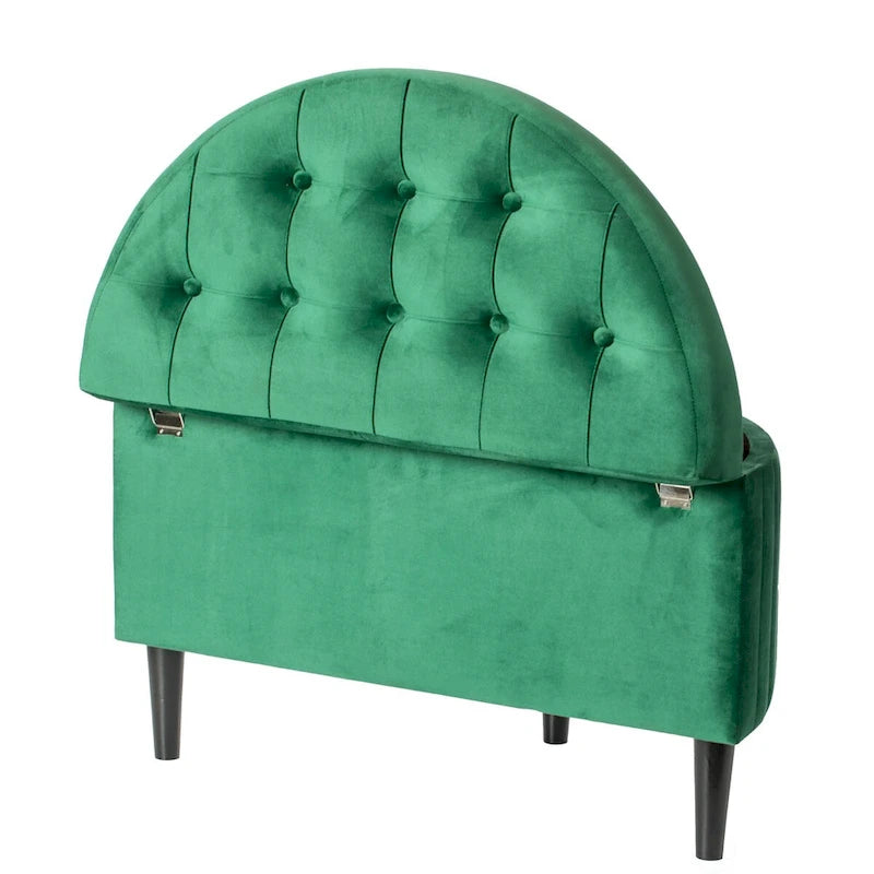 Banc ottoman de rangement demi-lune moderne en velours capitonné, vert