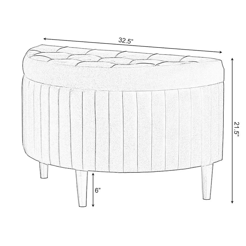 Banc ottoman de rangement demi-lune moderne en velours capitonné, vert