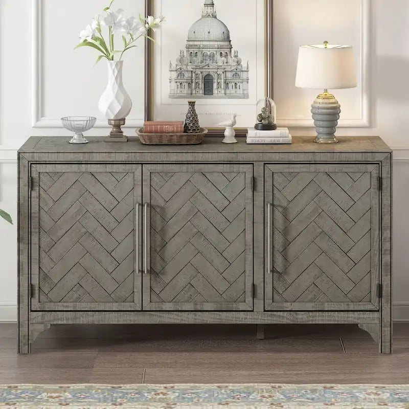 Designed Storage Cabinet Sideboard with MDF+Pine veneer , Adjustable Shelves, Suitable
