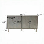 Meuble de rangement élégant et fonctionnel à 4 portes avec pieds en pin et structure en MDF, idéal pour le salon, la chambre et la cuisine.