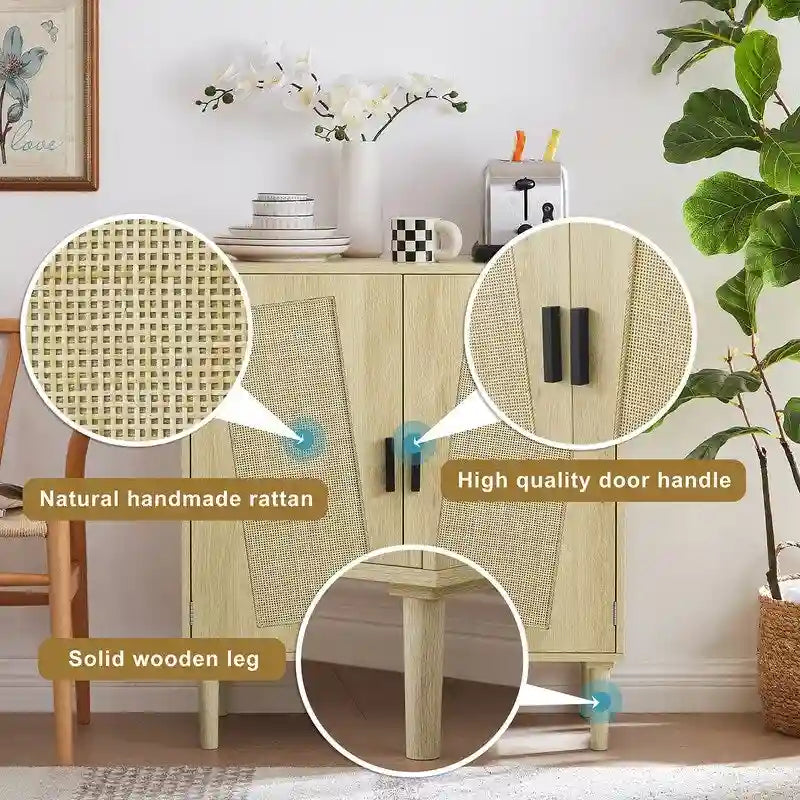 Meuble d'appoint Grondin style bohème à 2 portes, buffet/console de rangement moderne du milieu du siècle pour bureau à domicile