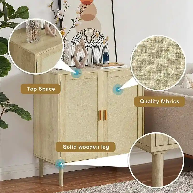 Meuble d'appoint Grondin style bohème à 2 portes, buffet/console de rangement moderne du milieu du siècle pour bureau à domicile