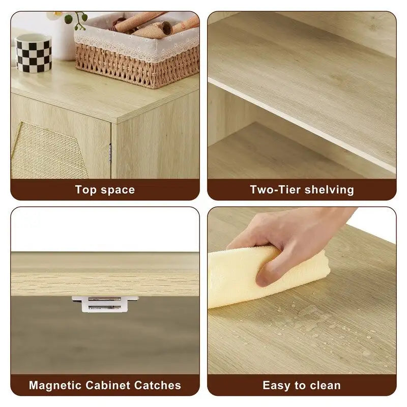 Meuble d'appoint Grondin style bohème à 2 portes, buffet/console de rangement moderne du milieu du siècle pour bureau à domicile