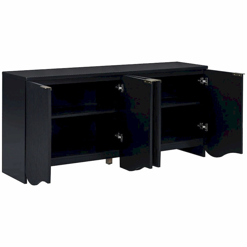 Meuble à quatre portes à rayures verticales et motif ondulé