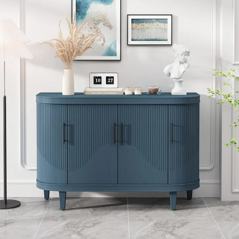 Modern Curved Sideboard Storage Cabinet Wooden Cabinet with 4 Doors and Adjustable Shelves