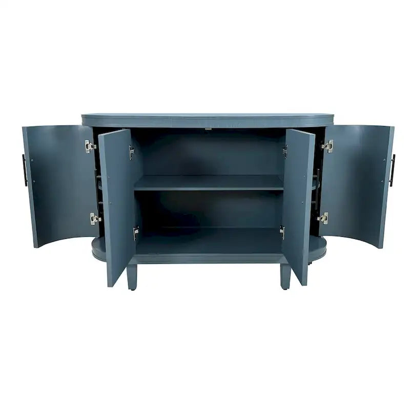 Buffet moderne incurvé en bois avec 4 portes et étagères réglables