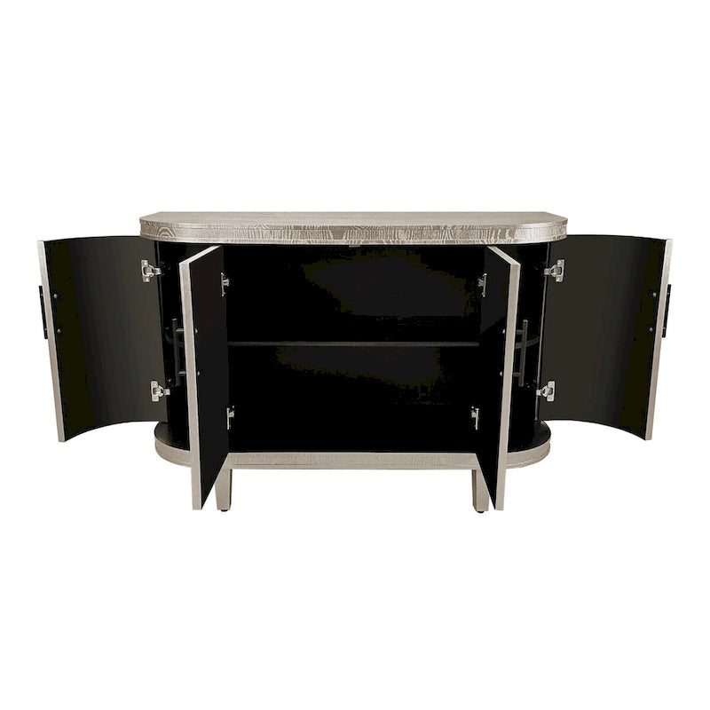 Buffet moderne incurvé en bois avec 4 portes et étagères réglables