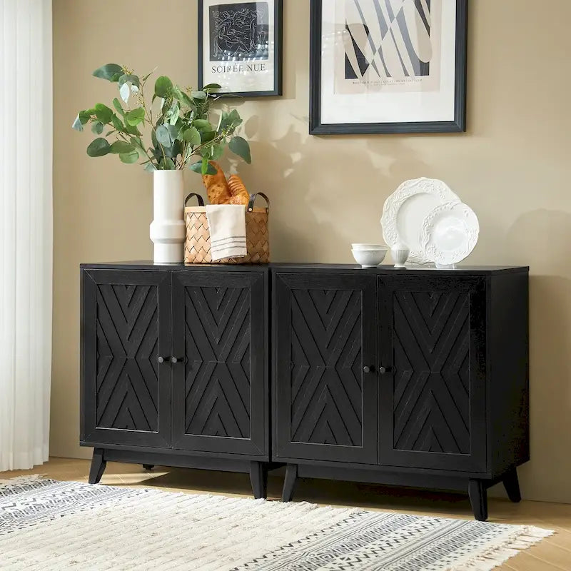 Ensemble de 2 meubles d'appoint Joseph Midcentury de 76 cm de haut et 2 portes, par HULALA HOME